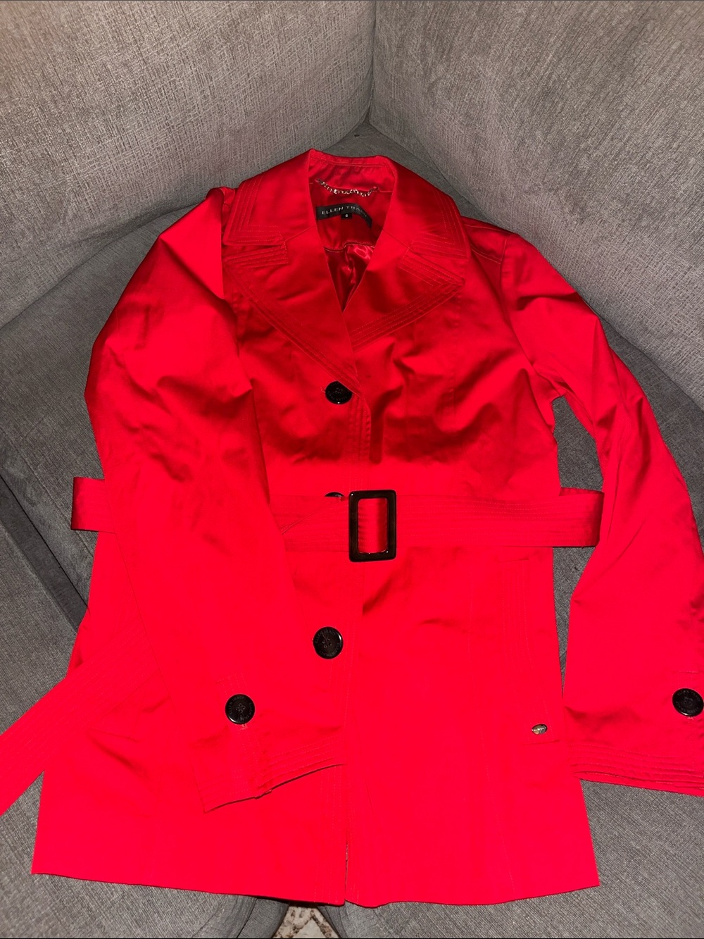 Ellen Tracy Vibrant Red Belted Trench Coat